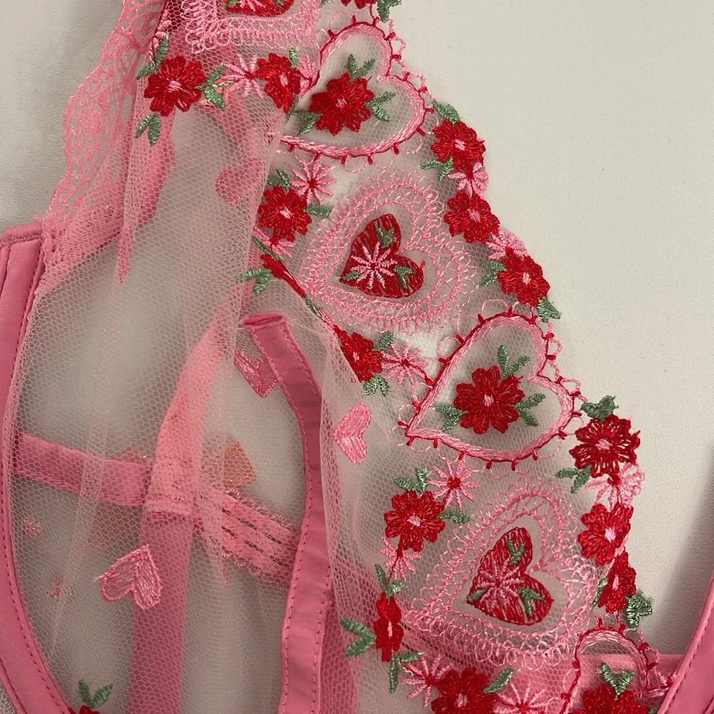 For Love and Lemons Pink and Red Heart Bra - Picture 2 of 3